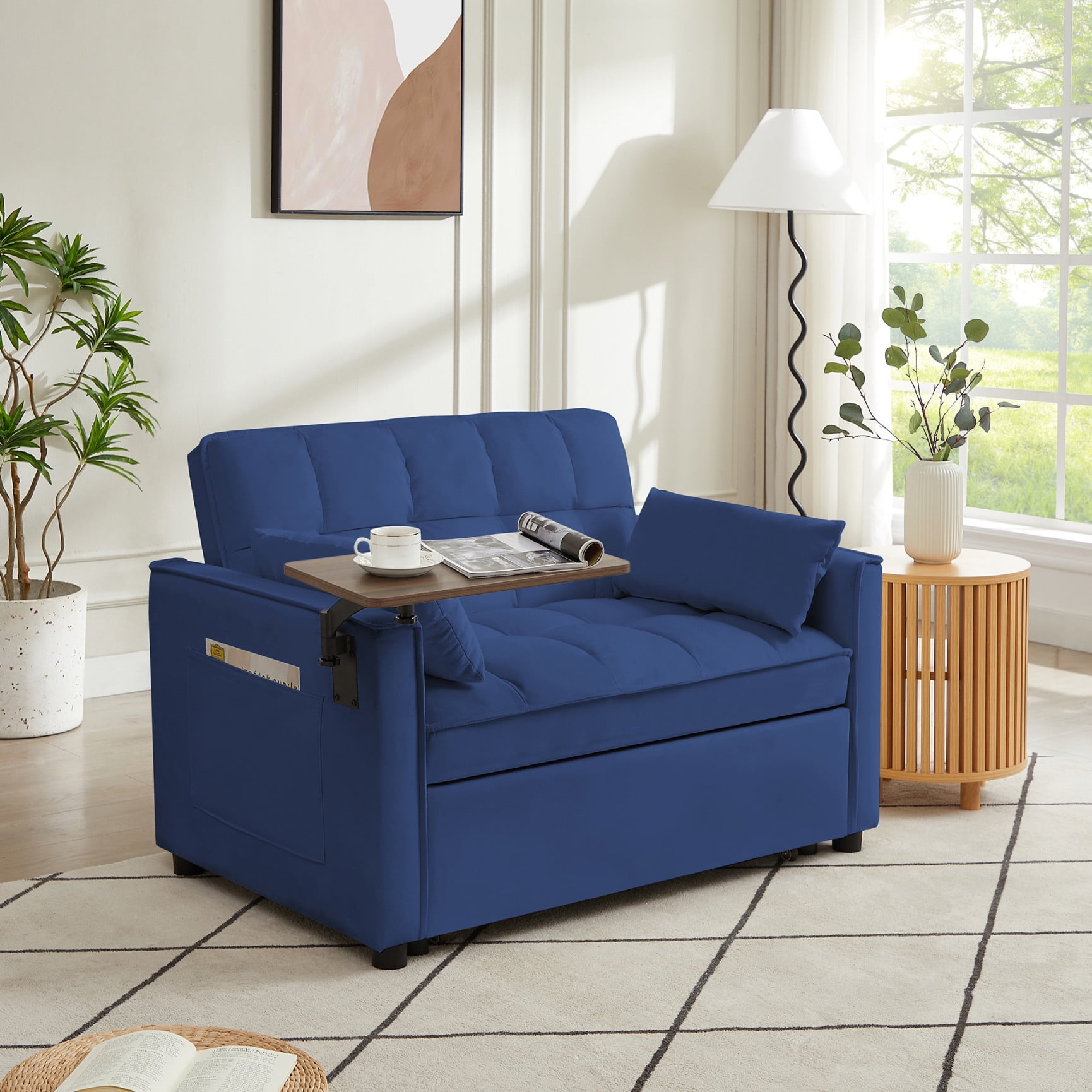 3 in 1 Convertible Sleeper Sofa Bed, Modern Velvet Loveseat Sofa Bed ...