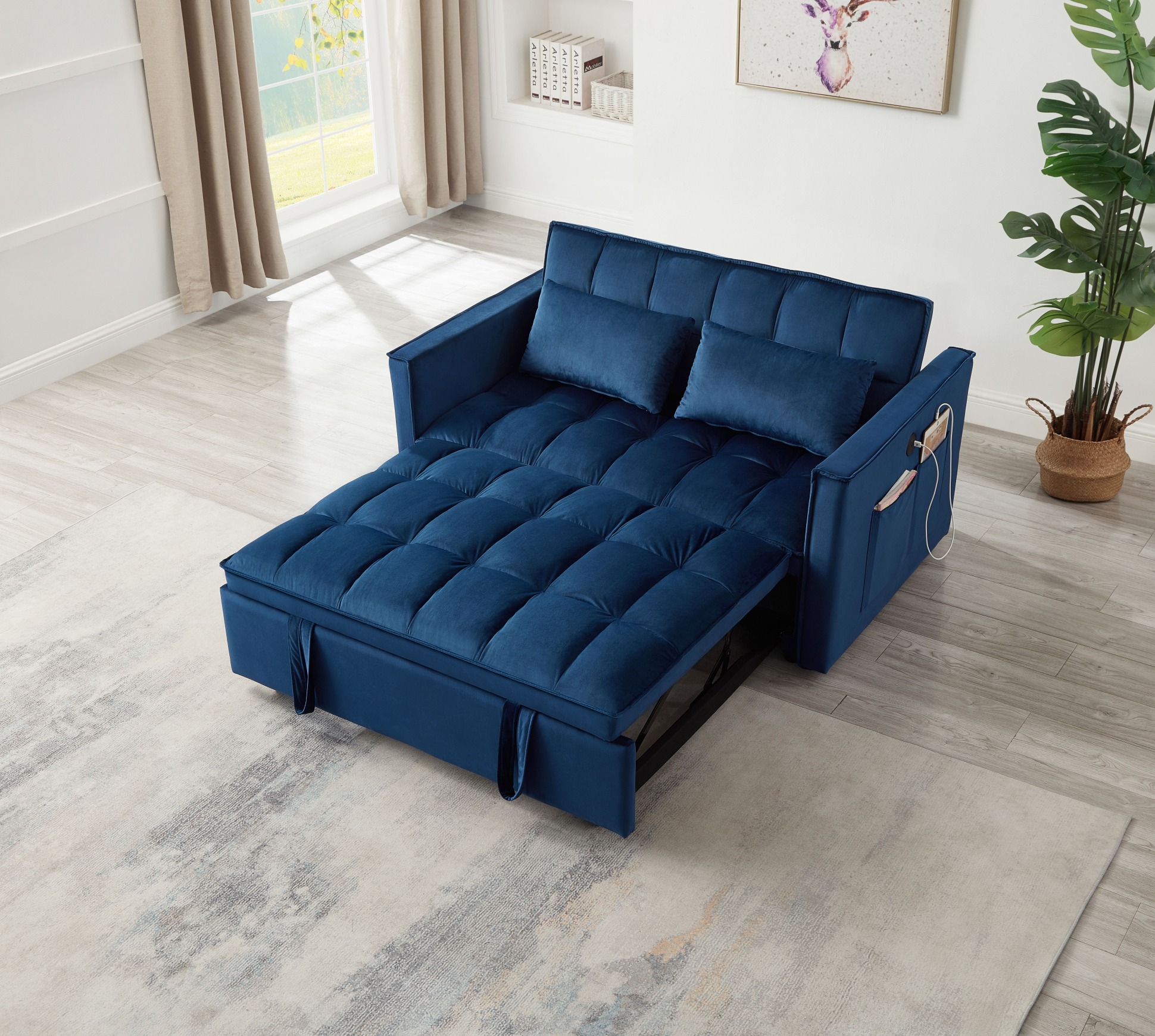 3 in 1 Convertible Sleeper Sofa Bed, Velvet Sleeper Couch Pull-Out Bed ...