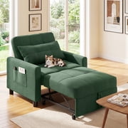 3-in-1 Convertible Sleeper Chair, Lightweight Foldable Sofa Bed for Small Spaces, Linen Upholstery, Green