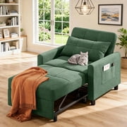 3-in-1 Convertible Chair Bed Sleeper - Plush Accent Chair to Lounger to Single Bed, Space-Saving Folding Chair with Breathable Linen Fabric & Metal Frame for Apartment, Dorm, RV, Green