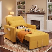 3-in-1 Convertible Sleeper Chair, Lightweight Foldable Sofa Bed for Small Spaces, Linen Upholstery, Yellow