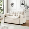 thumbnail image 1 of 3 in 1 Convertible Velvet Loveseat Futon Sofa Couch with Pullout Bed, 2 Seat Upholstered Lounge Sofa Bed with Reclining Backrest, Pillows and Pockets for Living Room Apartment Office, Creamy White, 1 of 9
