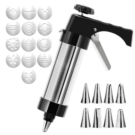 3 in 1 Cookie Press Gun Decorating Kit with 13 Discs and 8 Icing Tips, Premium Baking Tool for Cookie Press and Cake Decorating, Includes Piping Bag and Cleaning Brush,Christmas Baking Gifts