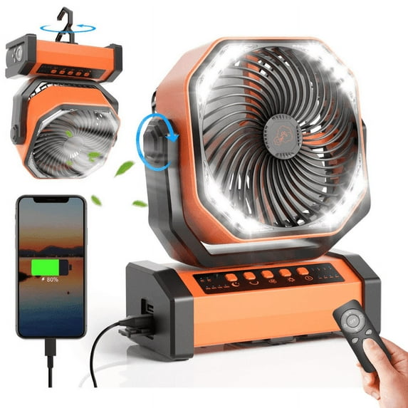 3 In 1 Cordless Camping Fan Portable 20000mAh Rechargeable Battery Lighting Power Bank 360° Rotatable with Hook for Outdoor Tents Hanger Timer 4 Speeds