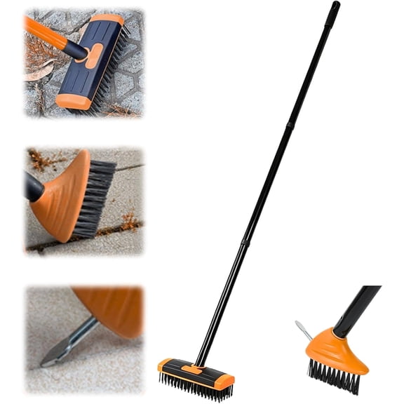 3 in 1 Crack Weeder Tool with Long Handle Steel Brush, 2026 Upgraded Weed Scraper Set , Adjustable Garden Weeding Tool for Concrete Stone Brick Crevices, Rust-Resistant Manual Weed Puller (Orange)