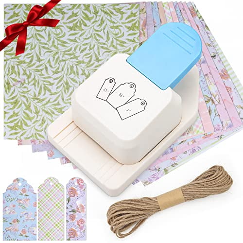 3 in 1 Craft Tag Punch, 1.5/2/ 2.5 Inches Tag Shaped Paper Puncher Craft Tag Punch Gift Tag Paper Puncher with Rope/Scrapbooking Cards for DIY Arts Crafts