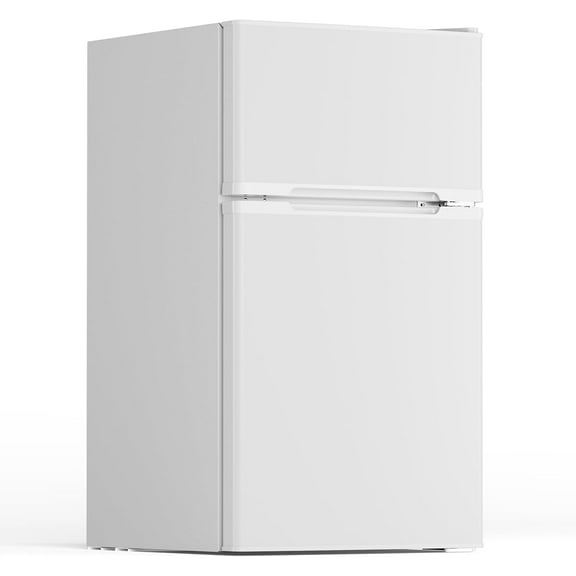 3.1 Cu.Ft Double-Door Compact Mini Fridge with Freezer & Adjustable Glass Shelves - White for Dorm, Bedroom, Apartment