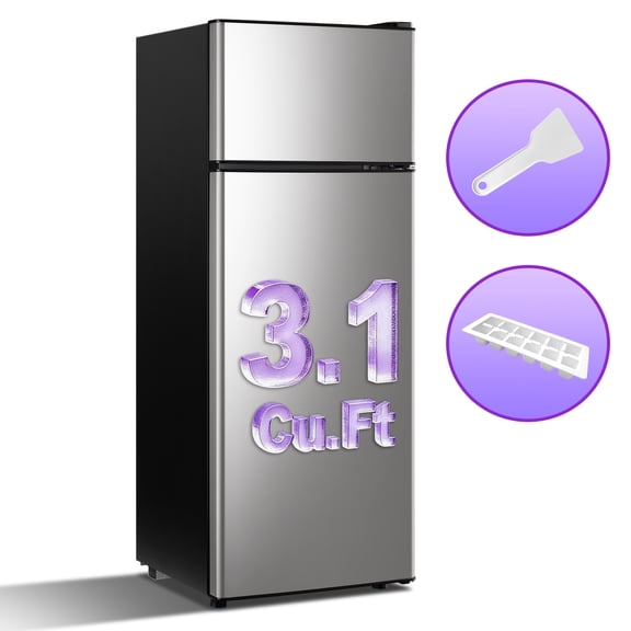 JIEJIA 3.1 Cu.Ft Compact Mini Fridge with Freezer and Adjustable Thermostat for Apt Office Silver