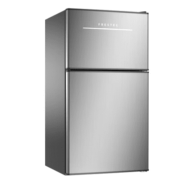 Frestec 3.2 Cubic Feet Double door Freestanding Mini Fridge Compact refrigerator Independent freezing grey