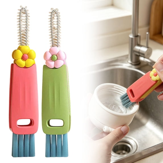 3 in 1 Cup Lid Cleaning Brush, Portable Water Bottle Brush, Multifunctional Bottle Cleaner Brush Set for Tight Spaces, Bottle Gaps, Tumblers, Travel Mug Caps