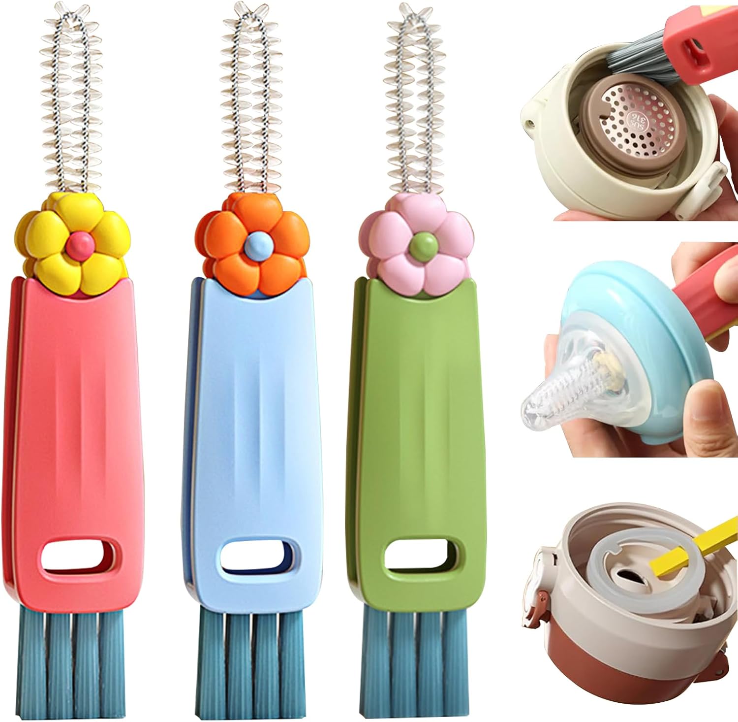 3 in 1 Cup Lid Cleaning Brush Set, 3 Pieces Multifunctional Bottle Cleaning Brush, Bottle Cleaner Brush for Coffee Cups Lid Gap, Portable Cup Lid Cleaning Tools Cleaner Brush