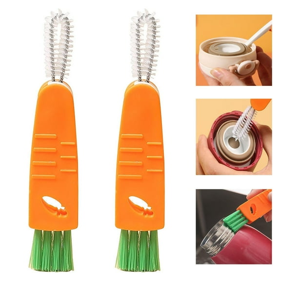 3 in 1 Cup Lid Cleaning Brush Set | Multifunctional Bottle Crevice & Corner Scrubber | Portable Handle | Interchangeable Brush Heads | Space-Saving Design | 2 Pack | 13.5x2.5cm | For Mugs, Glasses
