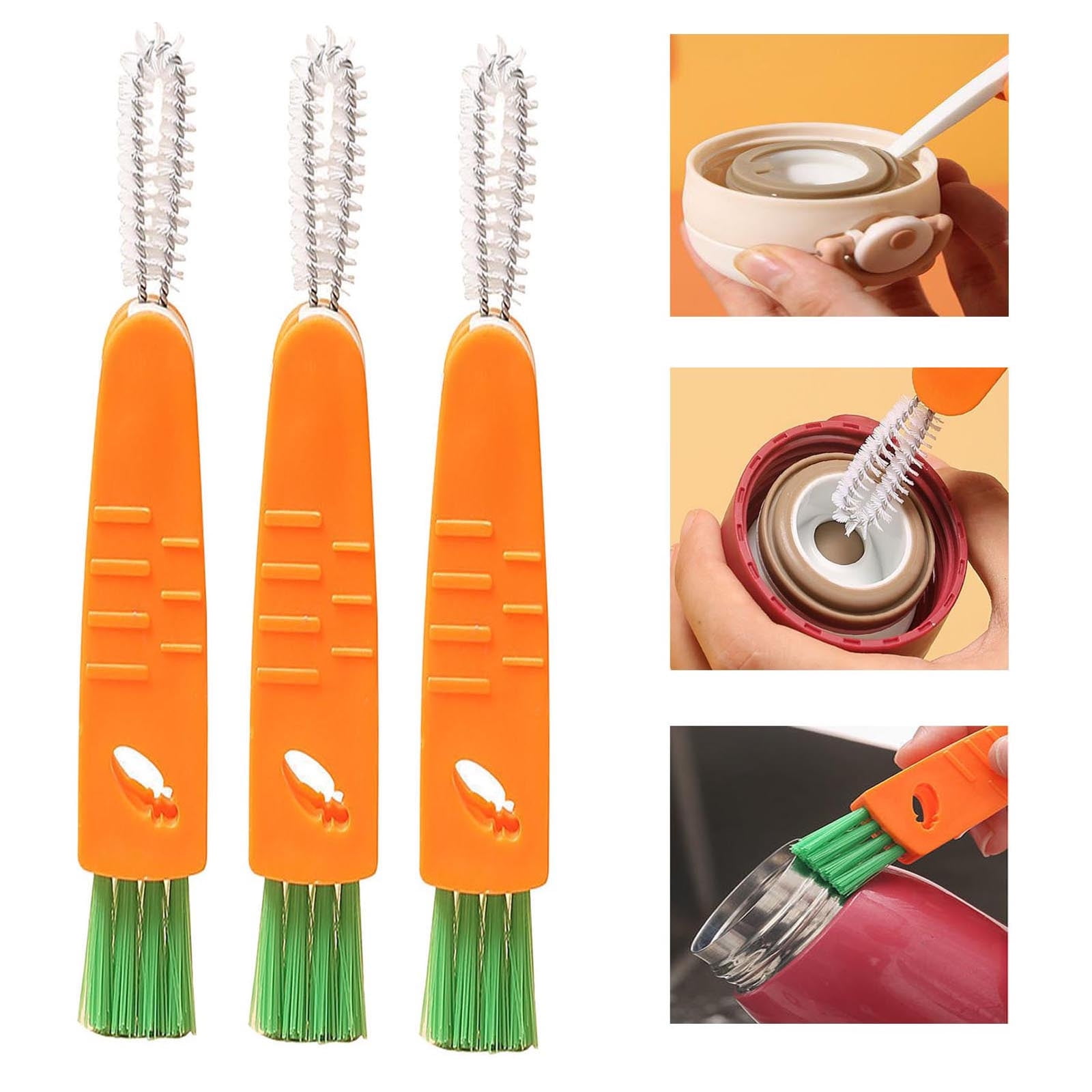 3 in 1 Cup Lid Cleaning Brush Set with Soft & Hard Bristles, 80° Heat ...