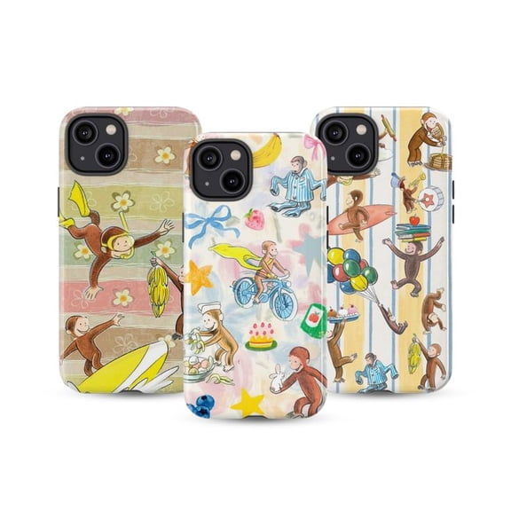 3 in 1 Curious Monkey Phone Case Combo, Playful Cartoon Animal Adventure iPhone Cover Set, Fun Artistic Protective Case for iPhone 16 15 14 13 12 11 Plus Pro Max Mini