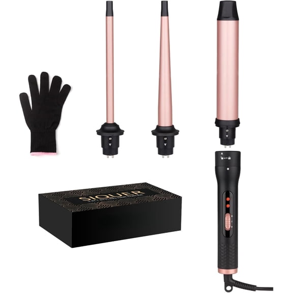 3 in 1 Curling Wand Set - Hair Waver Curling Iron for Women with 3 Interchangable Ceramic Beach Waves Wands 1/2 Inch to 1 1/4 Inch Heating Up Hair Curler with Box (Rose, Black)