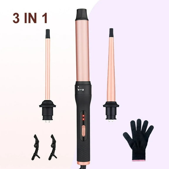 3 in 1 Curling Wand Set - SIQUER Hair Waver Curling Iron for Women with 3 Interchangable Ceramic Beach Waves Wands 1/2 Inch to 1 1/4 Inch Fast Heating Up Hair Curler with Box (Rose, Black)