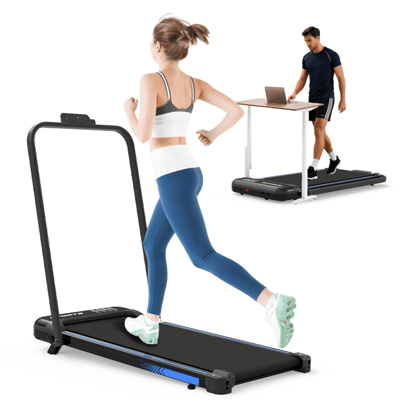 3 in 1 Under Desk Treadmill with Incline,Foldable Treadmills for Home,Walking Pad with Handle Bar for Walking and Jogging,with Remote Control & LED Display,Black