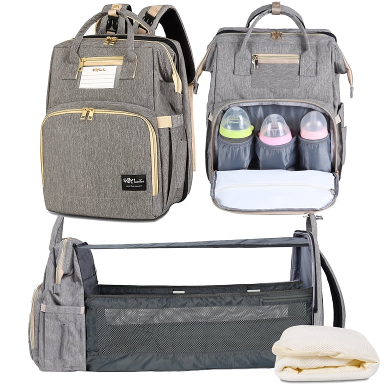 3 in 1 Maternity Backpack with USB Charge Port, Portable Baby Bed, Diaper Bag GPED Diaper Bag Backpack, Grey, Multifunction with Changing  main image 4