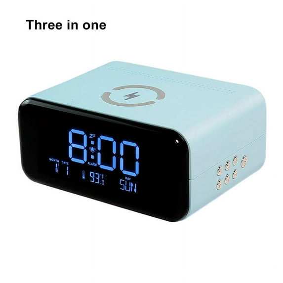 3 in 1 Digital Clock Bluetooth Speaker Alarm Clock, Dual Alarm, 12/24 Hour, Snooze, USB Port, 1200mAh Battery - LED Clocks for Bedroom and Home (Blue)