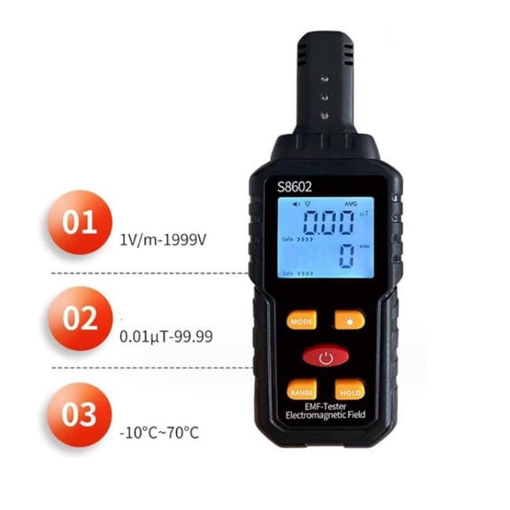 3 In 1 Digital Radiation Dosimeter for GEIGER Counter For EMF Electromagnetic Field Detection With LCD Display And Temperature Measurement For Home Office Industrial Use Black