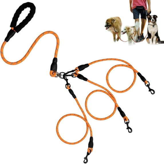 3 in 1 Dog Leash, Way Multi Pet Leads, Detachable Dog Leash, with Adjustable Detachable Coupler, 3-Way Leash, Triple Adjustable Nylon Dog Leash, for One, Two, Three Dogs Pet Walking Hiking, Orange
