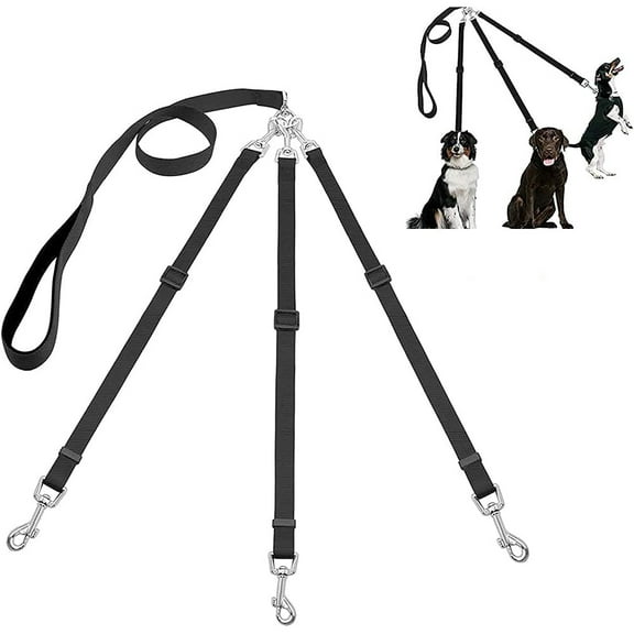 3 in 1 Dog Leashes, with Adjustable Detachable Coupler, 3 Way Dog Leash , Durable Strong Nylon Long Line Dog Leads with Padded Handle, for One, Two, Three Dogs Pet Walking Hiking/Red