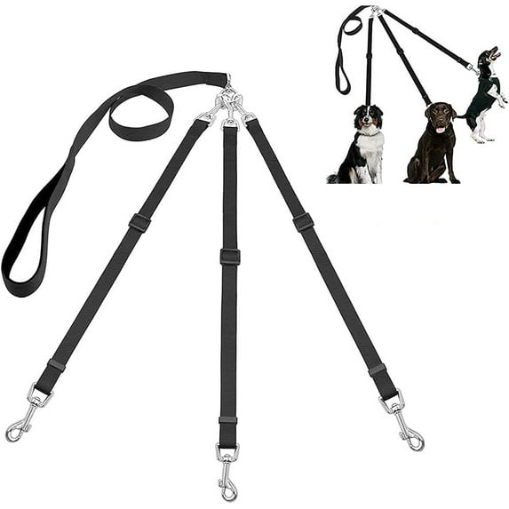 3 in 1 Dog Leashes, with Adjustable Detachable Coupler, 3 Way Dog Leash , Durable Strong Nylon Long Line Dog Leads with Padded Handle, for One, Two, Three Dogs Pet Walking Hiking/Black
