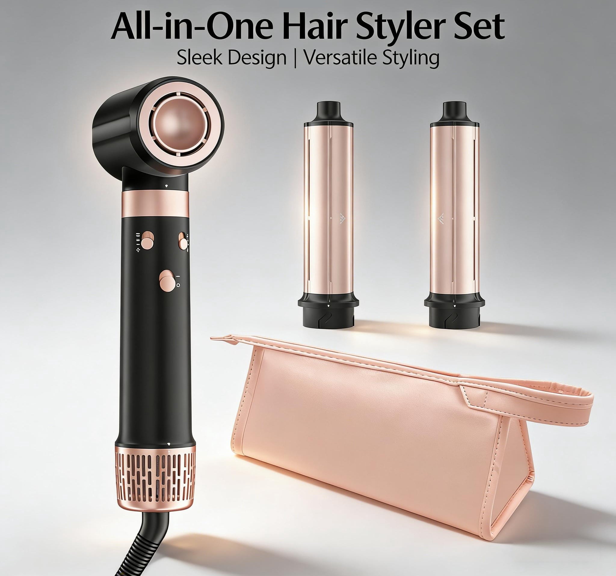3 in 1 Dual Voltage Hot Hair Styler High Speed Hair Dryer Long Barrel Air Styler Travel Ionic Frizz Control Fast Drying Auto Wrap Curling with Travel Case Gifts for Women