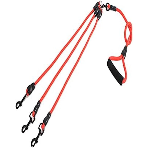 3 in 1 Durable Nylon Dog Leash with Padded Handle, 360° Swivel Multiple Dog Leash No Tangle, Lead for Medium Large Dogs, Walking & Training Double Dogs Leash Red