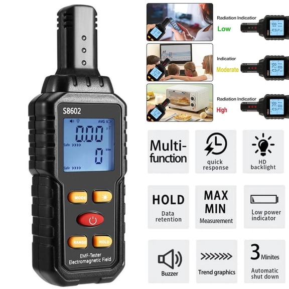 3 in 1 EMF Radiation Detector Meter Nuclear Dosimeter Electric Magnetic Field Tester LCD Display Portable Handheld EMF Reader for Home Office WiFi Power Line Safety Monitoring Device Kit