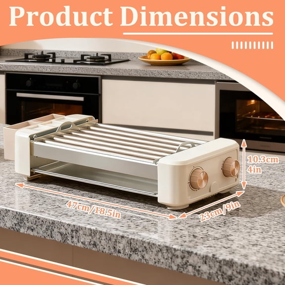 3 in 1 Electric Hot Dog Roller (6 Rollers), Electric Indoor Grill Smokeless, with Removable Non-Stick Cooking Plates & Hot Dog Rack, Easy to Clean, for BBQ, , Meat, Vegetables