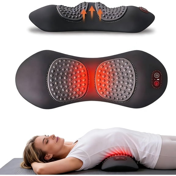3 in 1 Electric Massage Lumbar Pillow with Heating, Vibration and Traction Functions, Spine Triple Fusion Back Massager for Deep Tissue Back Massage and Pain Relief