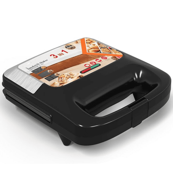 3 in 1 Electric Sandwich Maker: Panini Press Grill and Waffle Iron Set, Grill and Sandwich Press with Removable Non-Stick Plates, Indicator Lights & Cool Touch Handle, 800W, Silver 1