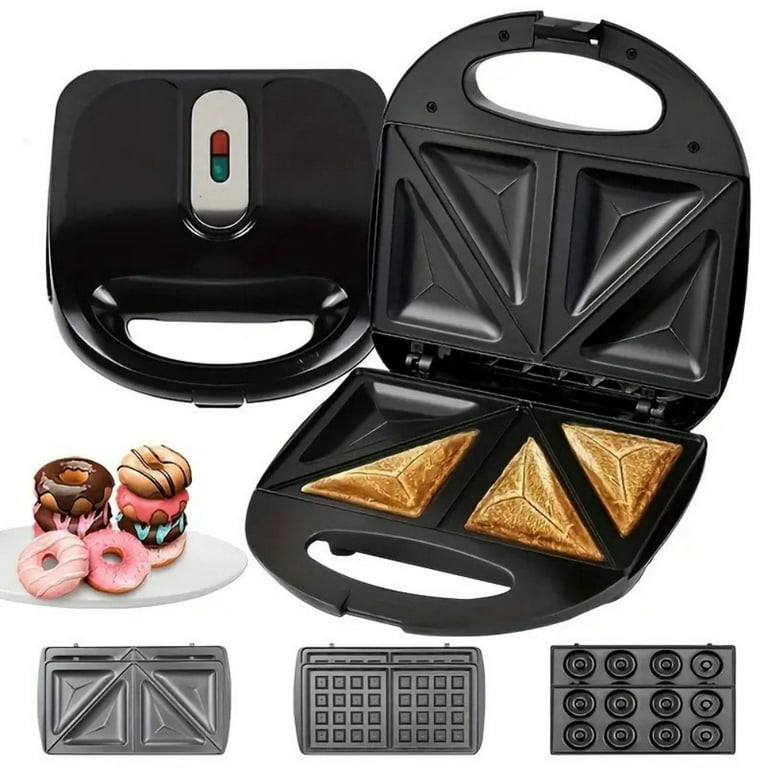 Reemix Sandwich Maker 3 in 1, Waffle Maker 750W Panini Press Grill with  Non-stick Plates, Double-Sided Heating, Indicator Lights, Cool Touch  Handle, Easy to Use & Clean, Black