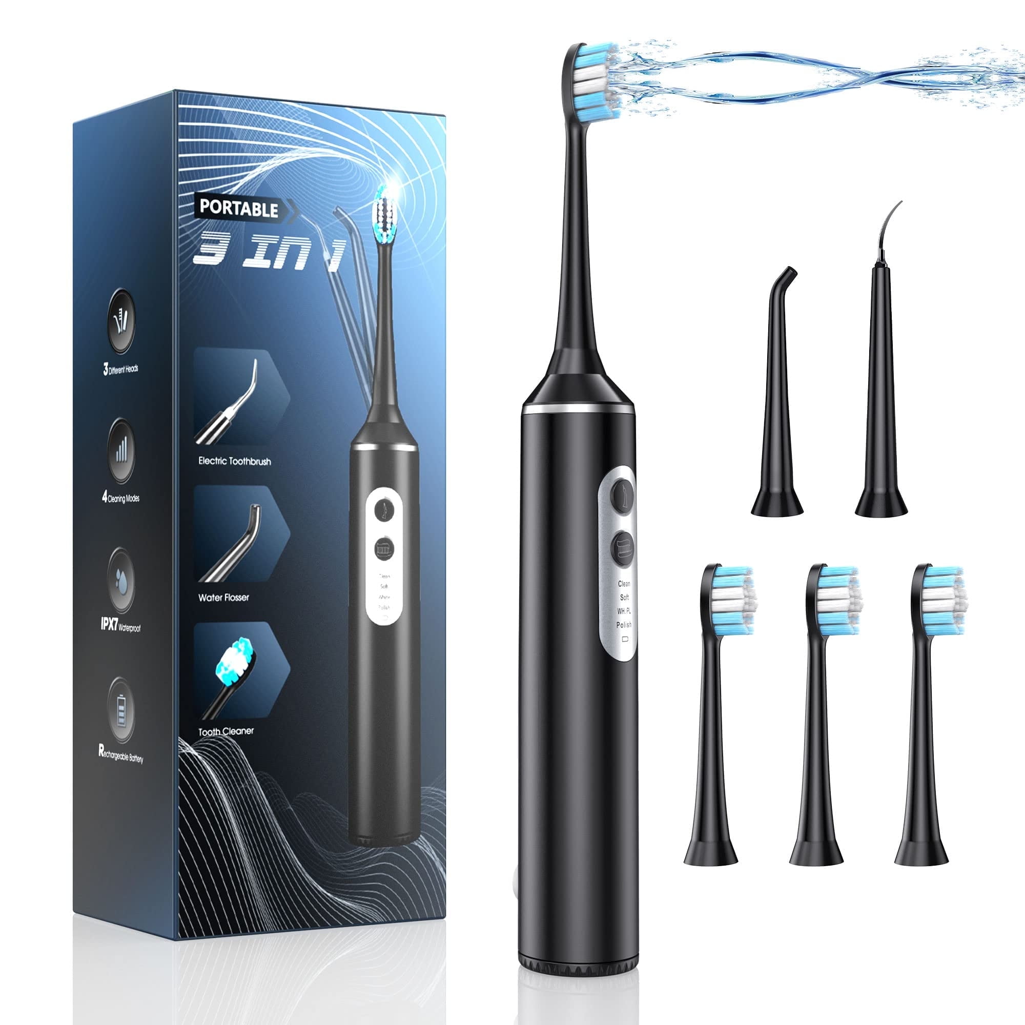 3 in 1 Electric Toothbrush with Water Flosser Water Dental Flosser Tooth Brush Combo Teeth Irrigator Cleaning Kit with 4 Modes Portable Electric