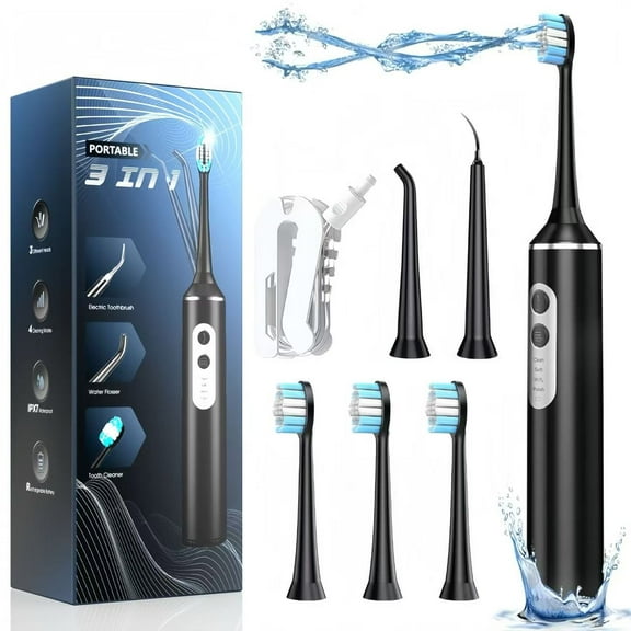 3 in 1 Electric Toothbrush with Water Flosser, Electric Toothbrush & Water Flosser Combo, Teeth Irrigator Cleaning Kit with 4 Modes, Portable Electric Toothbrush for Travel Home