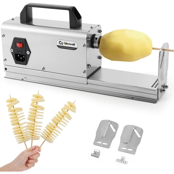 3 in 1 Electric Tornado Potato Slicer Spiral Potato Cutter Twisted Potato Slicer Spiral Twister Cutter Thicker Stainless Steel Vegetables Cutting Machine with Handle 110V