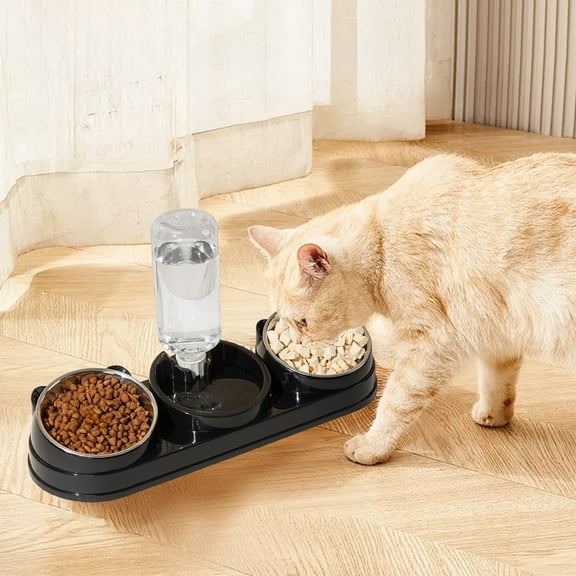 3 in 1 Elevated Cat Dog Bowl Set, Pet Feeders and Water Dispenser,Automatic Water Dispenser,Stainless Steel Gravity Food Feeder and Waterer with Detachable Metal Bowl Slip for Small Medium Cats Dogs