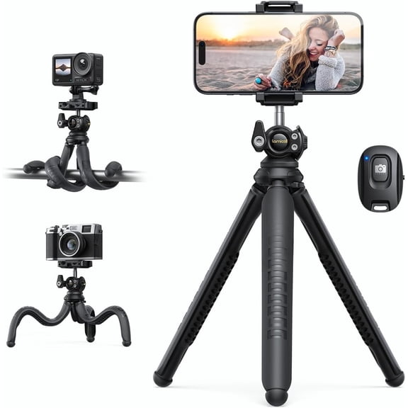 3 in 1 Flexible Phone Tripod with Wireless Remote - iPhone Stand for Video Recording Vlogging Selfie Valentines Day Gift Compatible with Phone GoPro, Digital Camera