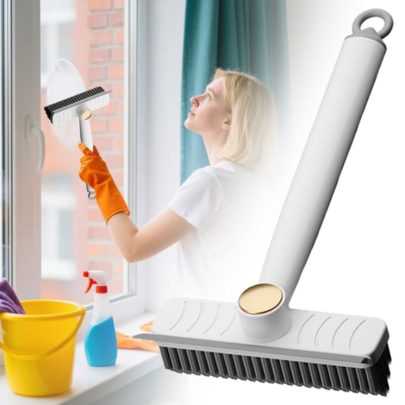 3 in 1 Floor Scrub Brush,Thorough Cleaning Brush with Scraper,Shower Scrubber Toilet Brush,Stand up Grout Brush with Bristles,Floor Crevice Brush for Tile Floors,Window,Kitchen,Wall and Deck(White)