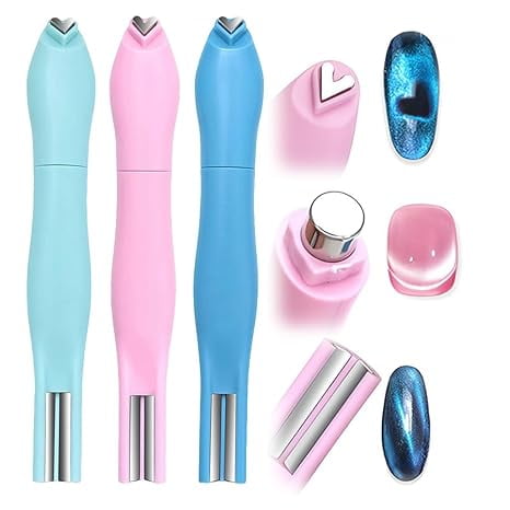 3 in 1 Flower Magnet for Cat Eye Gel Polish, 2026 Multi-Function Nail Magnet Stick, Portable Cylindrical Magnets, Cateye Magnets Pen for Cat Eye Gel Polish Nail Art (3 PCS Heart Magnet)