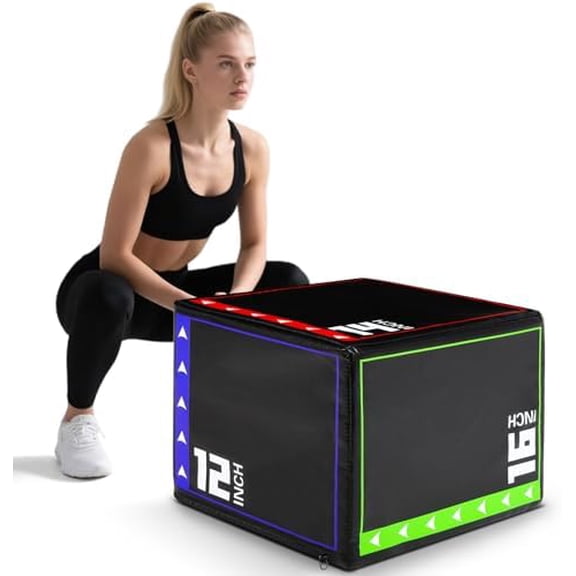3 in 1 Foam Heavy Duty Plyometric Jump Box for Home Gym,Workout Box Non-Slip PVC Leather Easy to Clean for Jump Training, HIIT Exercises and Lower Body Strength Training$$Sport & Recreation Other