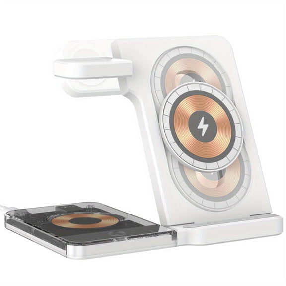 3 in 1 Foldable 15W Fast Wireless Charger Stand - Smartphone Holder - Transparent Panel Charger - Wireless Charging Station for iPhone, Apple Watch, AirPods Pro and Samsung Phones