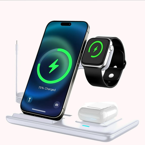3 in 1 Foldable Charging Station for Apple Products,Fast Wireless Charger Travel Dock for iPhone 16/15/14/13/12/11/X/XS,for iWatch 10/9/8/7/Ultra2/Ultra/SE,for AirPods 4/3/2/Pro/2