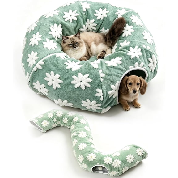 3 in 1 Foldable Dog Tunnel Bed, Plush Sherpa Burrow Bed, Multi Shape Play Tunnel, Abrasion-resistant and grip-resistant, Non-Slip Foldable Design, for small to medium-sized dogs and cats