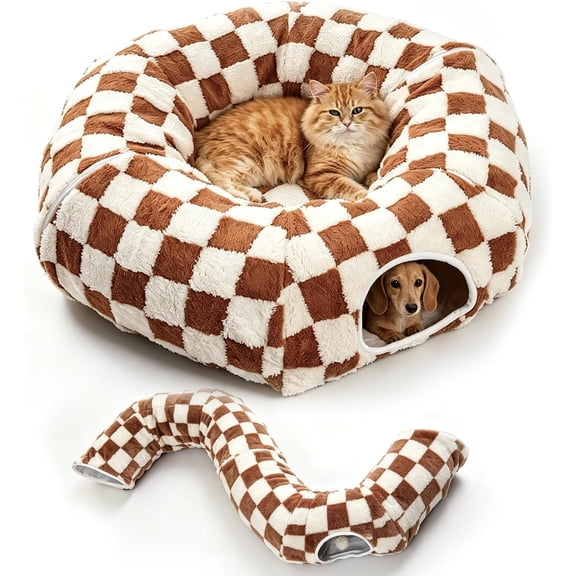 3 in 1 Foldable Dog Tunnel Bed, Plush Sherpa Burrow Bed, Multi Shape Play Tunnel, Abrasion-resistant and grip-resistant, Non-Slip Foldable Design, for small to medium-sized dogs and cats
