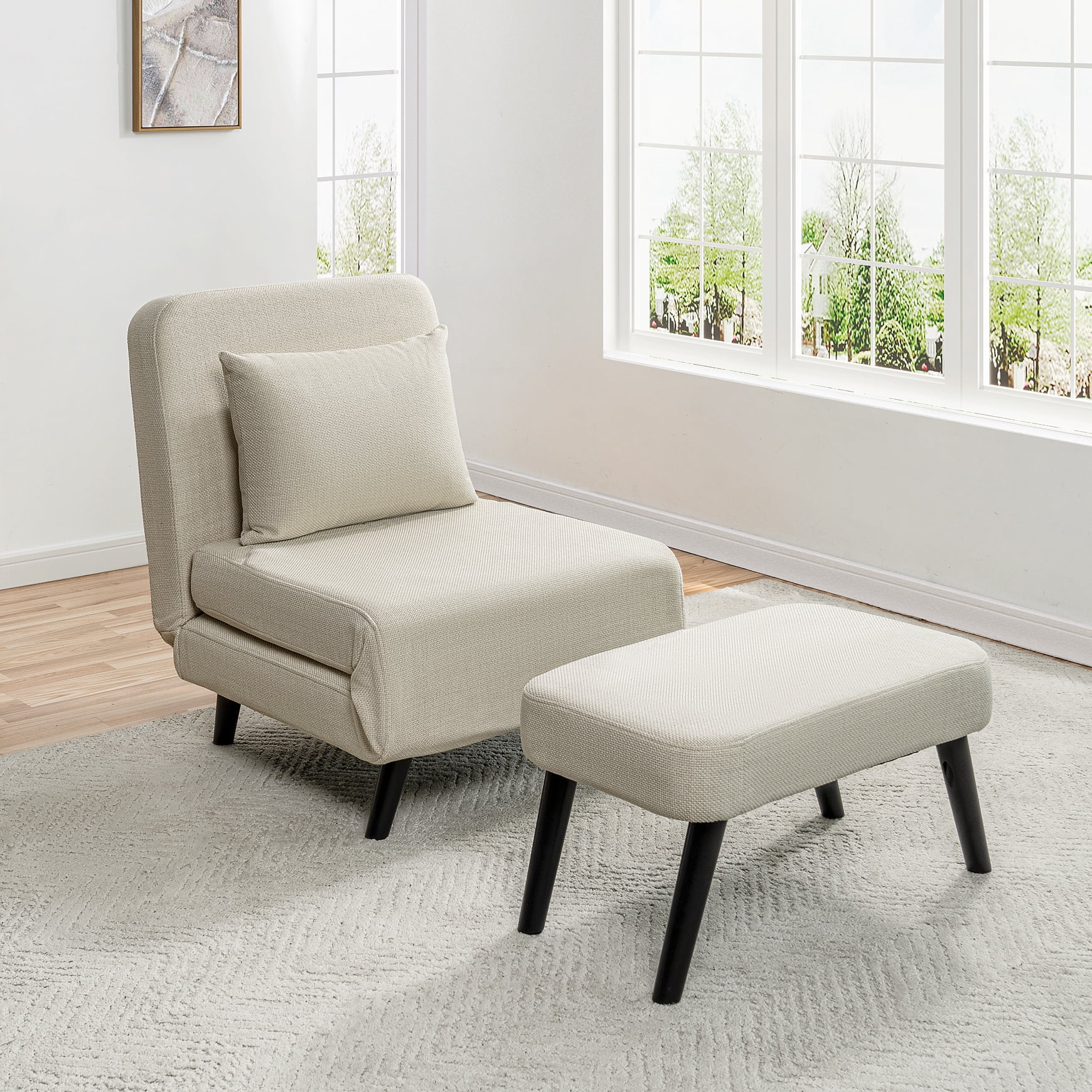 3 in 1 Foldable Linen Chaise Lounge, Convertible Chair Bed with ...