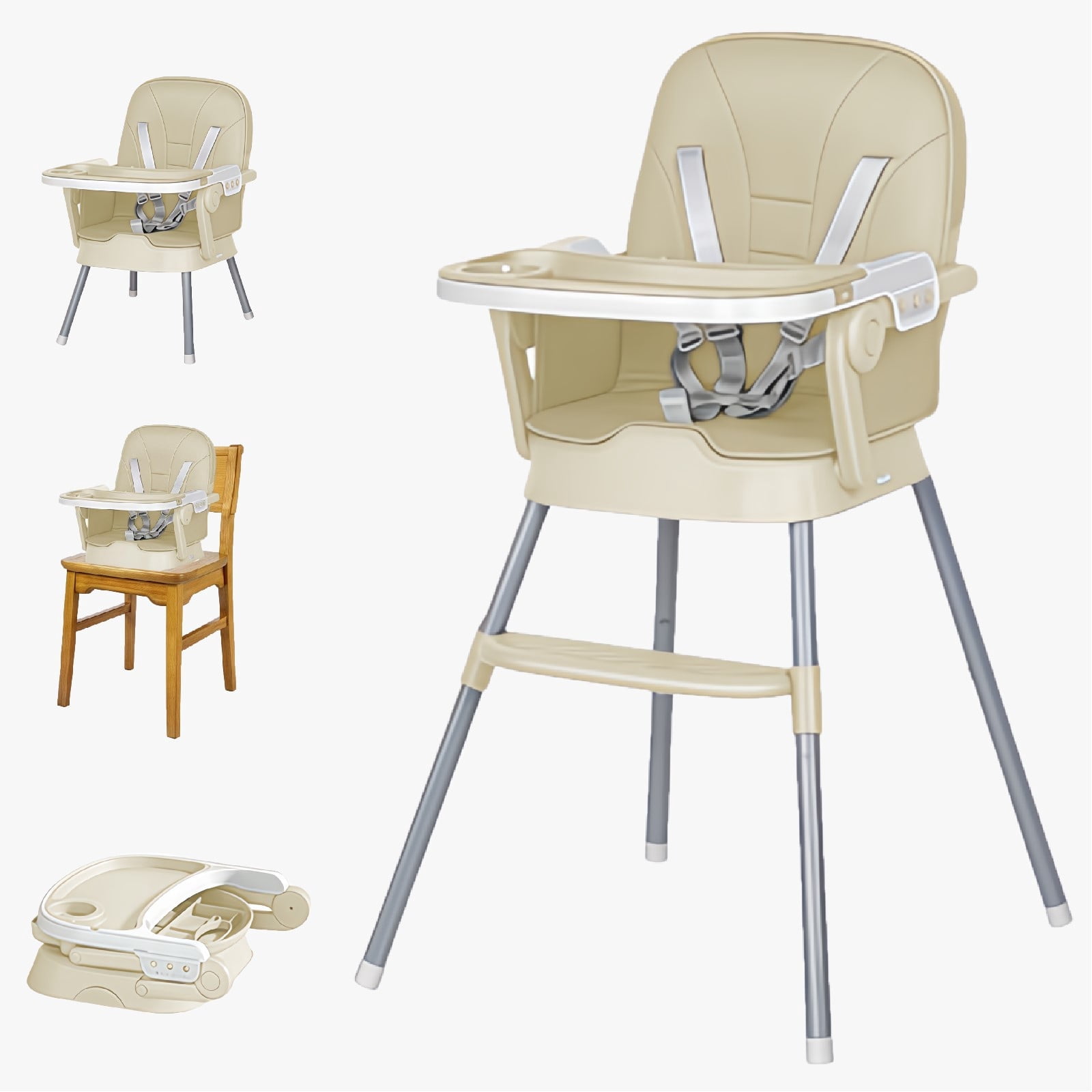 3 in 1 Foldable Portable Baby High Chair Convertible Booster Chair Seat ...