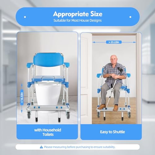 3 in 1 Foldable Shower Wheelchair (350 Pounds), Bedside Commodes Shower Commode Wheelchair Transport Chair with Shower,Toilet,Shower Comode Wheelchairs for Elderly and Disabled