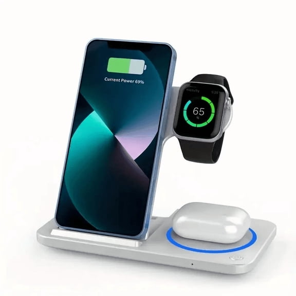 3 in 1 Foldable Wireless Charger Station, 15W Fast Charging Stand Compatible with iPhone 16/15/14/13/12 Series, iWatch 1-9 & AirPods 3/2/Pro, Portable Charging Dock for Home Office
